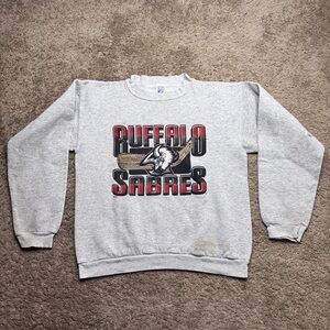 Vintage Buffalo Sabres Crewneck Sweatshirt Youth XL Gray Pullover Goat Head NHL
